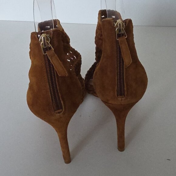 SANDRO | Agate brique suede braided stiletto sandals Heels Brown Sz 37 - Picture 6 of 7
